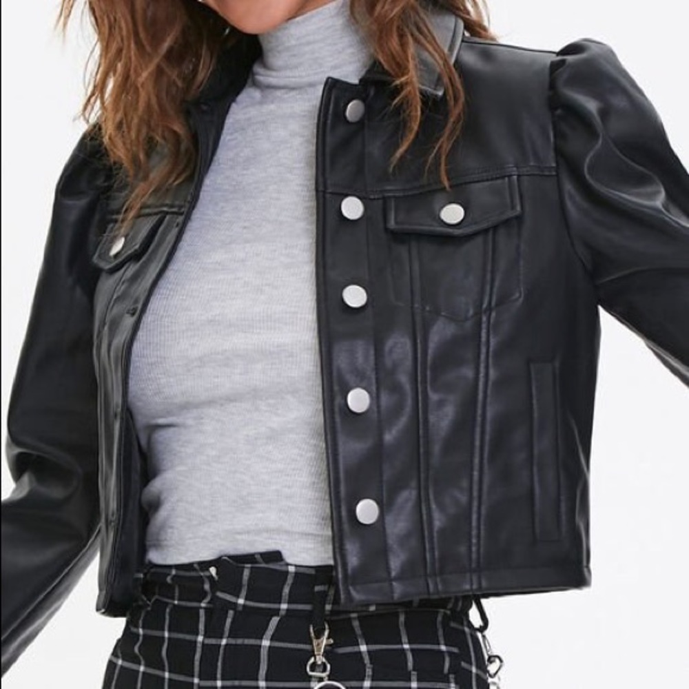 Faux leather cropped jacket